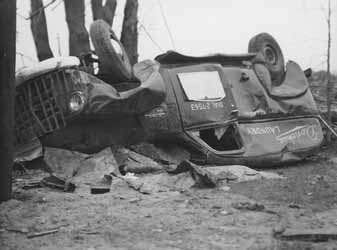 Overturned Diamonte Laundry truck, from Worcester tornado damage Photograph