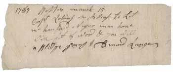 Note from Edmund Ranger to Capt. Robins with instructions to let Mr. Hartford have wood, 15 March 1785 Note from Edmund Ranger to Capt. Robins with instructions to let Mr. Hartford have wood, 15 March 1785