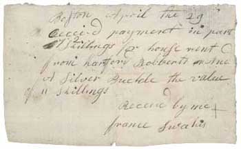 Receipt from France Swalus to Hartford Robberts, 29 April 1784 or 1785 Receipt from France Swalus to Hartford Robberts, 29 April 1784 or 1785