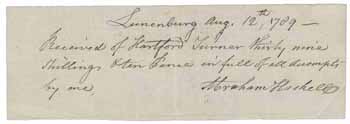 Receipt from Abraham Haskell to Hartford Turner, 12 August 1789 Receipt from Abraham Haskell to Hartford Turner, 12 August 1789