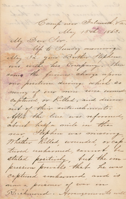 Letter from Warren H. Cudworth to [John Sherman or George Harvey] Emerson, 15 May 1863 