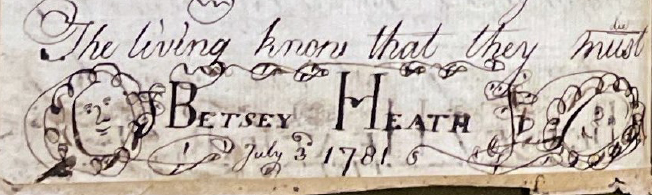 Betsey Heath's name decorated with doodles from a page of her copybook on 3 July 1781