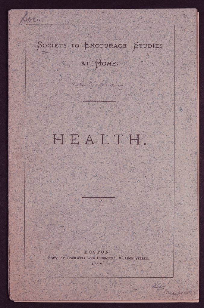 Title page of pamphlet printed with title "Health"