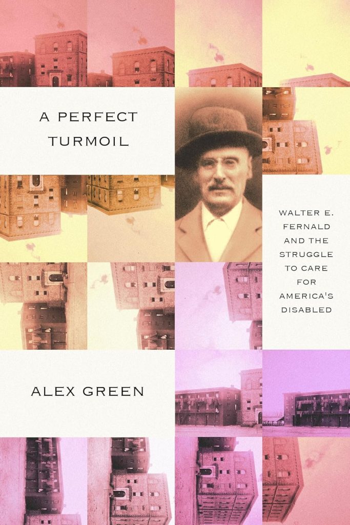 Book cover is a grid of images. Most grids show a three-story stone building, which is placed differently and rotated in each box. One box is a photograph of an older man in a hat.