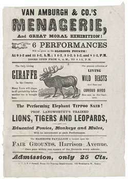 Van Amburgh & Co.`s Menagerie, and Great Moral Exhibition! ... Broadside