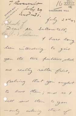 Letter from Theodore Roosevelt to Leverett Saltonstall, 29 July 1893 Letter from Theodore Roosevelt to Leverett Saltonstall, 29 July 1893