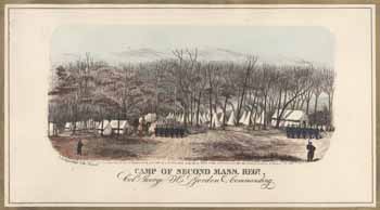 Camp of Second Mass. Regt. Hand-colored lithograph