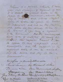 Subscription list signed by men who pledged to support a regiment from Massachusetts, with attachment signed by the treasurer, Thomas Dwight, 19 April 1861 