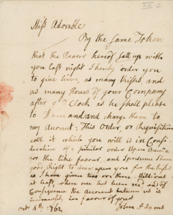 Letter from John Adams to Abigail Adams, 4 October 1762 Manuscript