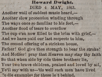 Howard Dwight: Died 4 May 1863 