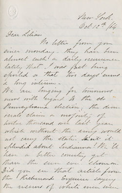 Letter from Fanny Hooper to Lilian Clark, 12 October 1864 Manuscript