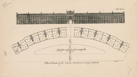 Plan and Elevation of the Tontine Crescent, now erecting in Boston Heliotype of engraving