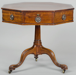 Octagonal table with drawers [Jefferson’s rent table] Mahogany and poplar with brass bail pulls