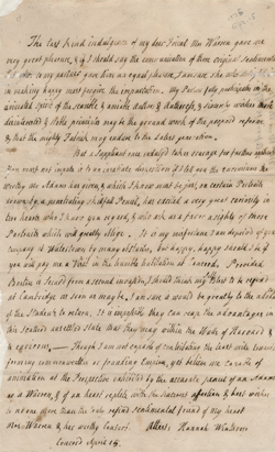 Letter from Hannah Winthrop to Mercy Otis Warren, 15 April [1776] Manuscript