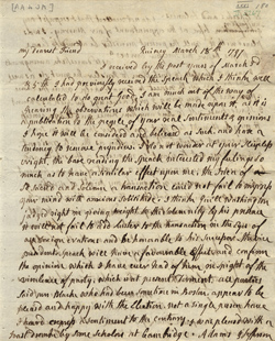 Letter from Abigail Adams to John Adams, 18 March 1797 Manuscript Letter from Abigail Adams to John Adams, 18 March 1797 Manuscript