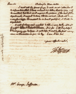 Letter (retained copy) from Thomas Jefferson to George Jefferson, 4 March 1801 Manuscript Letter (retained copy) from Thomas Jefferson to George Jefferson, 4 March 1801 Manuscript