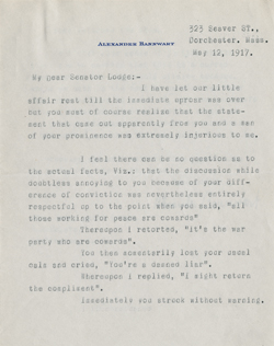 Letter from Alexander Bannwart to Henry Cabot Lodge, 12 May 1917 