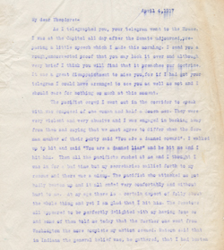Letter (retained copy) from Henry Cabot Lodge to Theodore Roosevelt, 4 April 1917 Letter (retained copy) from Henry Cabot Lodge to Theodore Roosevelt, 4 April 1917