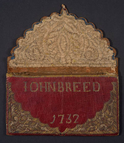 Pocketbook belonging to John Breed Leather, metallic thread, linen thread