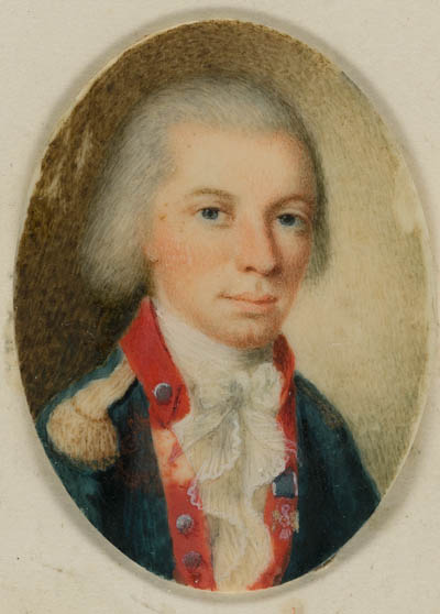 Unidentified military or naval officer, a member of the Society of the Cincinnati Miniature portrait, watercolor on ivory