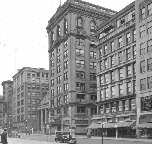 `Cor. Tremont St. & Temple Place` Lantern slide