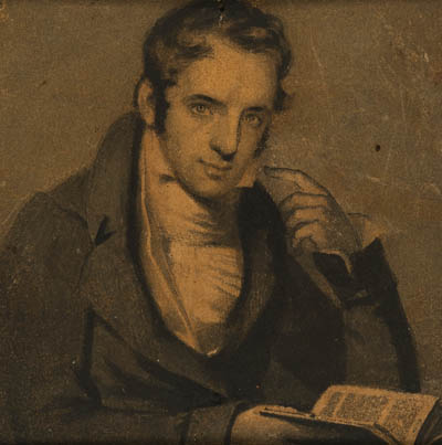 Washington Irving Miniature portrait, graphite and watercolor on paper