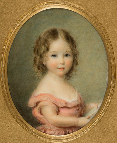Elizabeth Welles Perkins Miniature portrait, watercolor on ivory