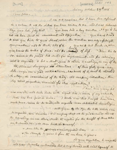 Letter from Abigail Adams to John Adams (her grandson), 24 October 1816 Manuscript