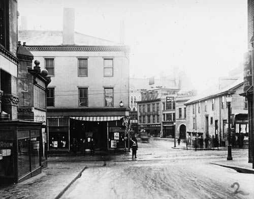 View of a street in downtown Fall River, Mass Lantern slide
