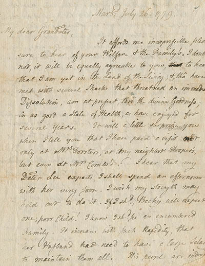 Letter from Hannah Lee to Mary Robie, 26 July 1779 Manuscript Letter from Hannah Lee to Mary Robie, 26 July 1779 Manuscript