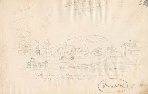North Western [view] of the monument and Sugar Loaf Mountains &c. at Bloody Brook Deerfield Mass. Graphite on wove paper
