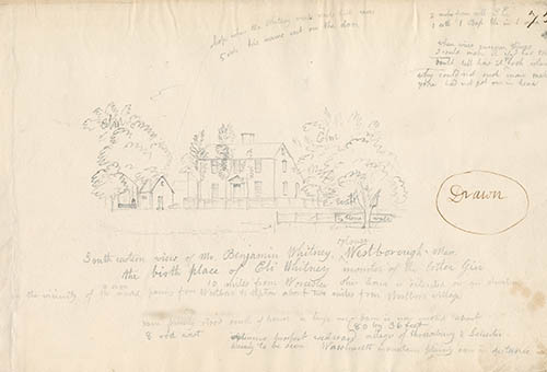 Southeastern view of Mr. Benjamin Whitney House Westborough Mass. the birthplace of Eli Whitney Graphite on wove paper