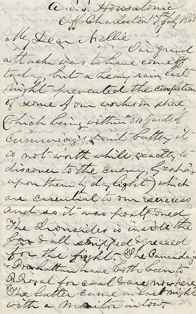 Letter from Frederic Augustus James to Ellen (`Nellie`) James, 17-19 July 1863 Letter from Frederic Augustus James to Ellen (`Nellie`) James, 17-19 July 1863