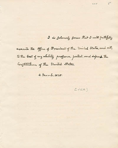 Oath of office (manuscript written in John Quincy Adams’s handwriting), 4 March 1825 Manuscript