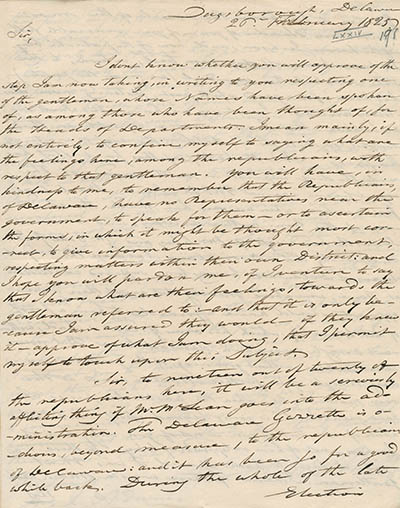 Letter from William Hill Wells to John Quincy Adams, 26 February 1825, and enclosure Manuscript