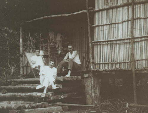 Arrival at timber camp Lantern slide