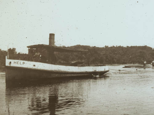 A tow starting to leave river Lantern slide