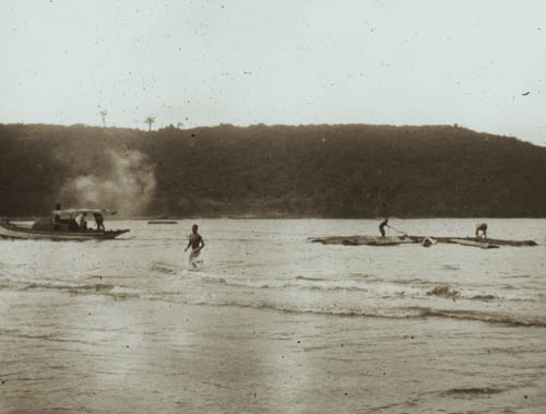 Returning to river with logs saved Lantern slide