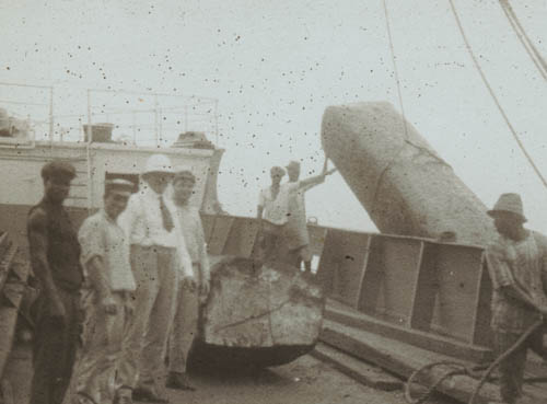 Hoisting aboard Lantern slide