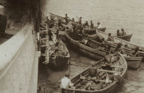Schooner discharging Lantern slide