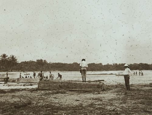 Preparing raft--Princess [River] Lantern slide
