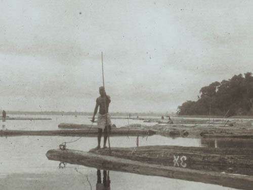 Logs on Half Assinee lagoon Lantern slide