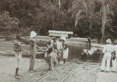 Floating a log onto a truck Lantern slide