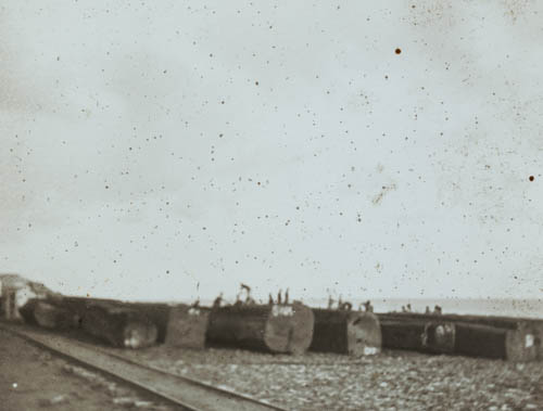 Logs on beach at Half Assinee Lantern slide