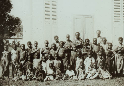 Catholic mission school children Lantern slide