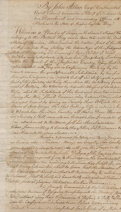 Proclamation by John Allan, 23 June 1779 Manuscript