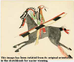 Wounded Kiowa warrior Ink, watercolor on wove paper