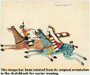 Fighting Kiowa warriors Ink, watercolor on wove paper